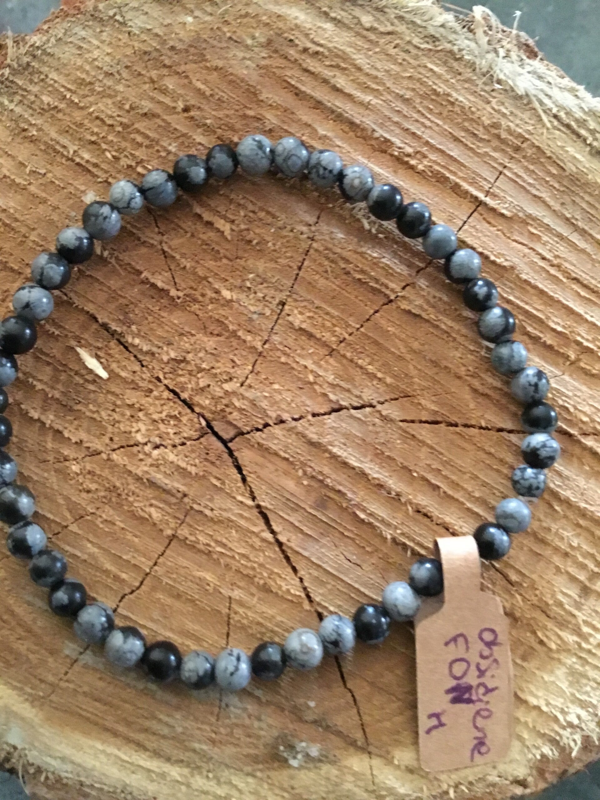 Bracelet boule Obsidienne flocon de neige homme