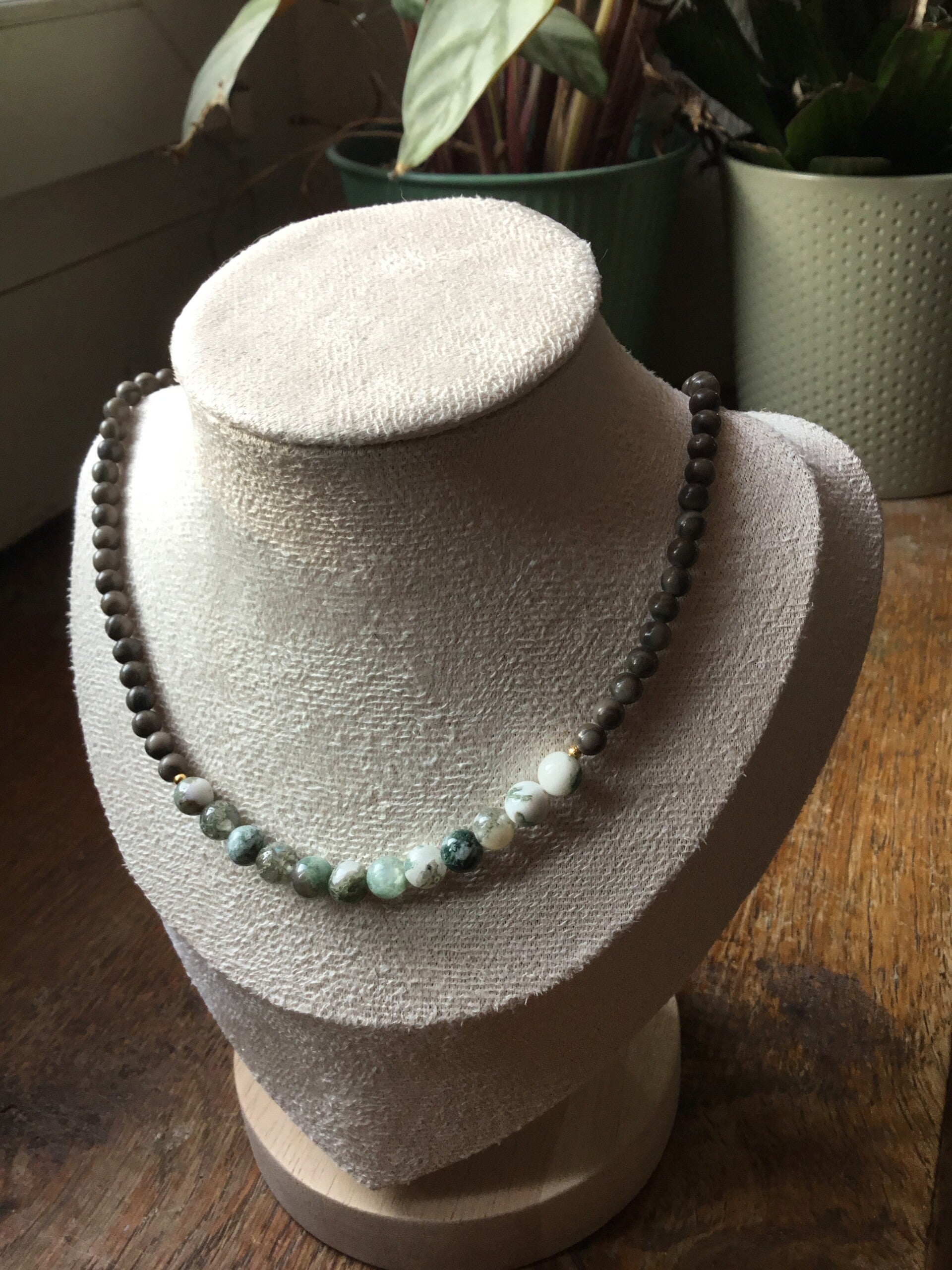 Collier agate arbre et bois fossile