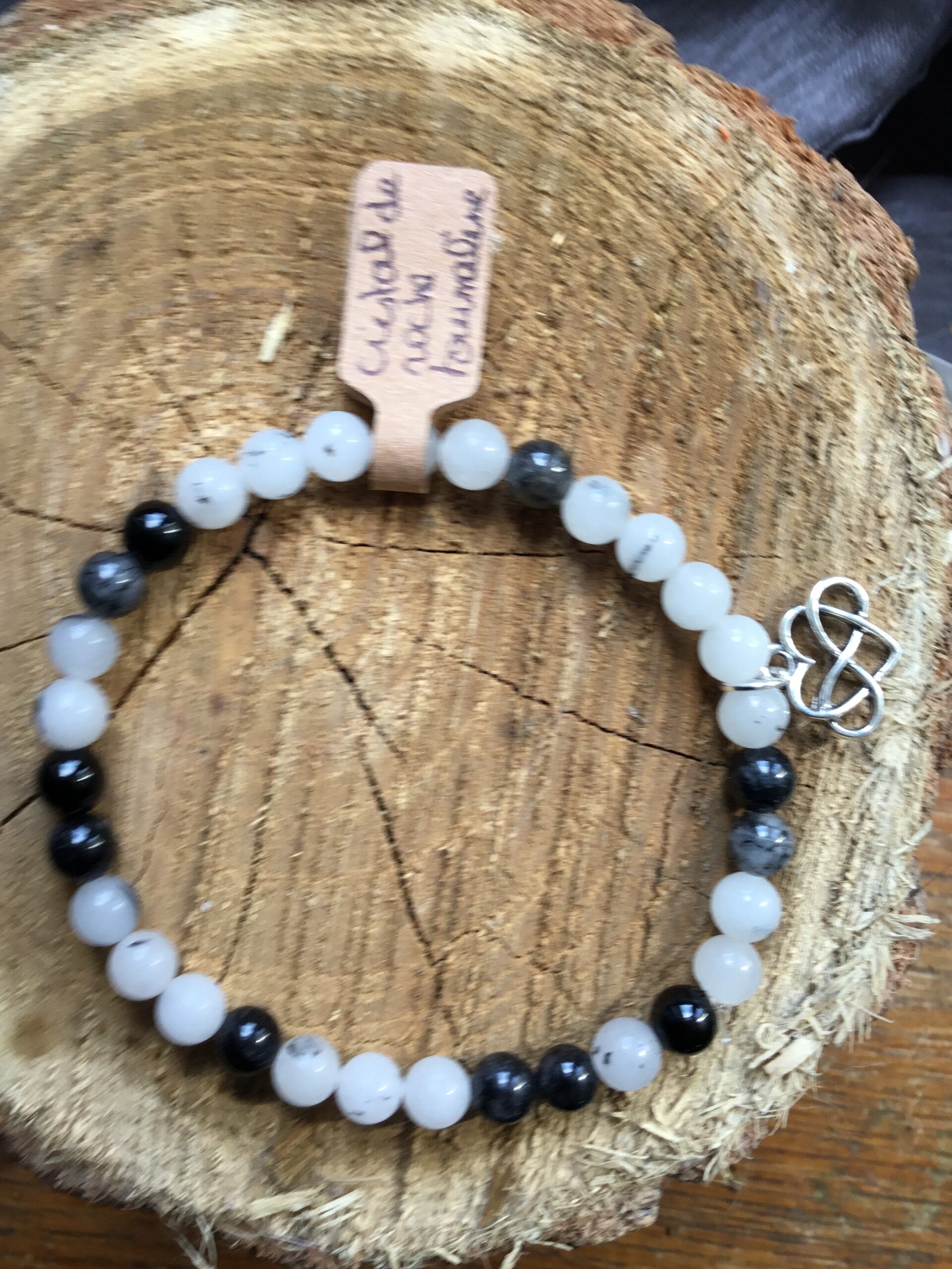 Bracelet boule cristal de roche tourmaline homme