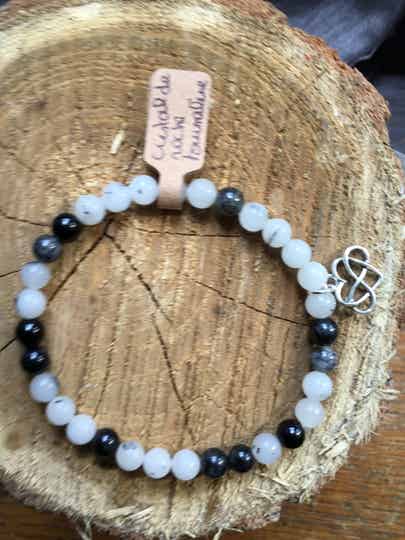 Bracelet boule cristal de roche tourmaline homme