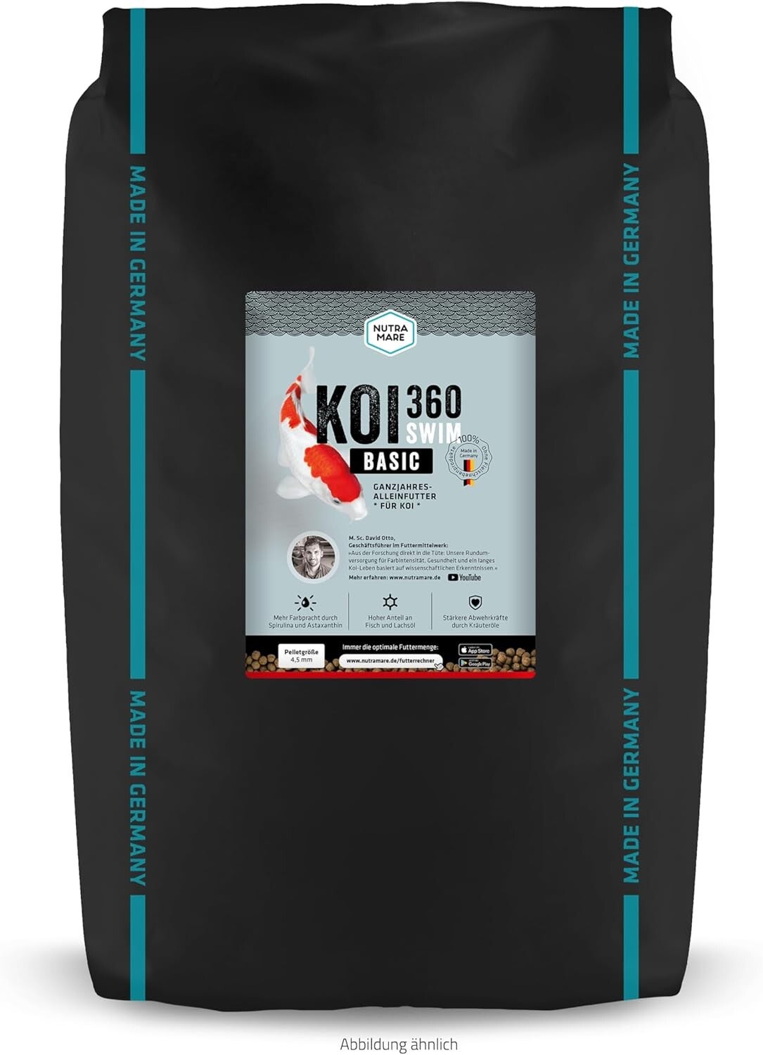 Koi360 Basic Swim 10kg | Schwimmendes Koi-Fischfutter für Frühjahr & Sommer | Mit Lachsöl & Montillit Aktivton | Ganzjahresfutter