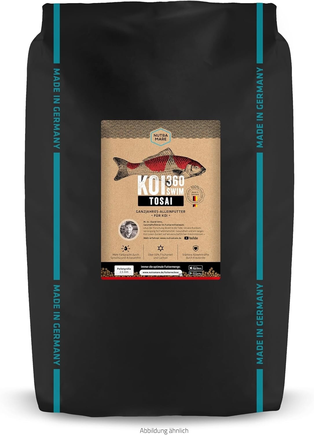 Koi360 Tosai Swim 10kg | Für kraftvolles Wachstum Kleiner Koi ab 12 cm, 2,5mm Pellets zur Aufzucht