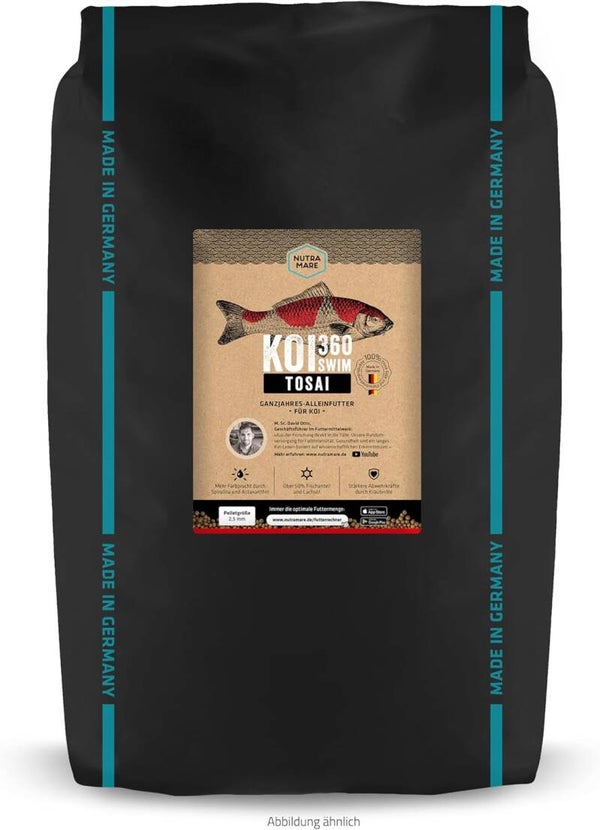 Koi360 Tosai Swim 4,5kg | Für kraftvolles Wachstum Kleiner Koi ab 12 cm, 2,5mm Pellets zur Aufzucht