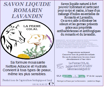 SAVON LIQUIDE  ROMARIN BIO LAVANDIN BIO
