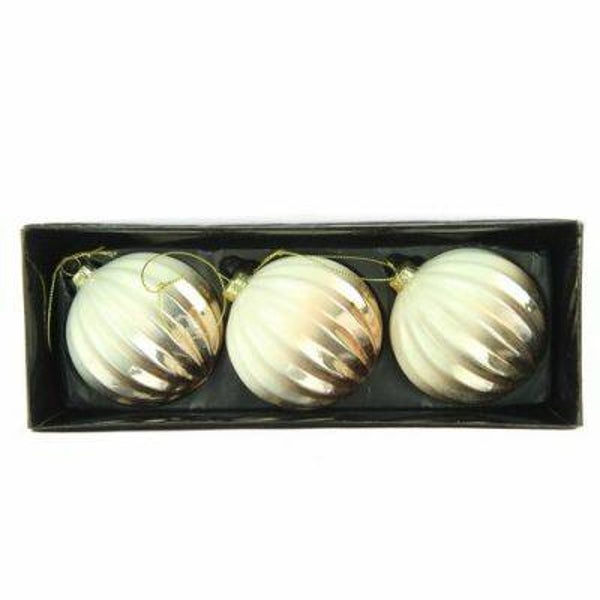 Glasbal ribbel d8 cm creme/bruin à 3 stuks ,gratis verzenden