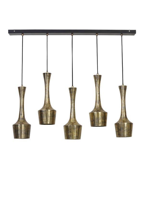 Hanglamp 5L 100x14x130 cm KIRSTY antiek goud-mat zwart