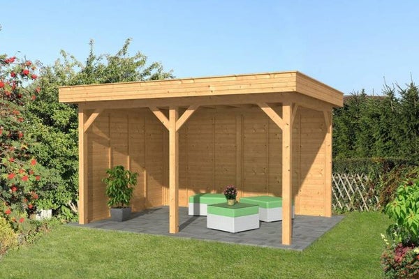 Overkapping plat dak Oslo L 478x380cm type 2 met onbehandelde wanden