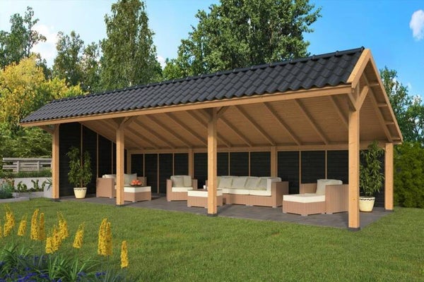 Kapschuur Bergen XL Lariks Douglas 989x452cm type 6 met zwarte wanden