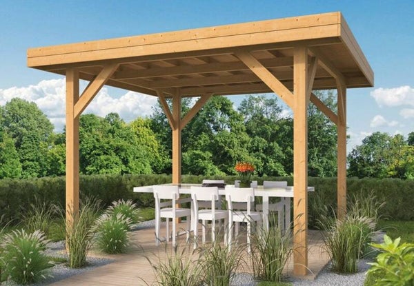 Houten Prieel Kreta geschaafd Lariks Douglas 365x365cm plat dak