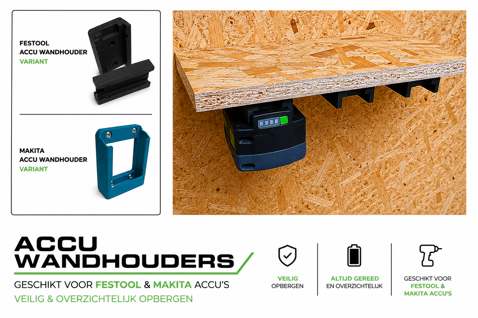 Accu wandhouder voor Festool & Makita
