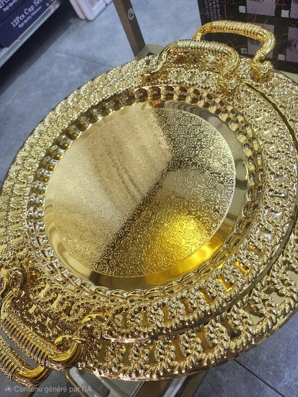 Ensemble de 2 Plateaux Décoratifs Orientaux en Métal – Doré ou Argenté