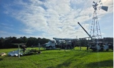 It's June 2026 and due to tornado damage in 2025. we are  replacing the windmill and tower this morning.