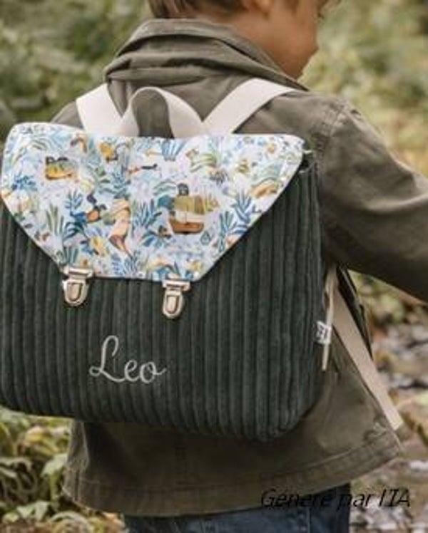 Cartable personnalisé enfant – cartable maternelle / CP avec prénom brodé – sac école velours fait main – idée cadeau rentrée scolaire