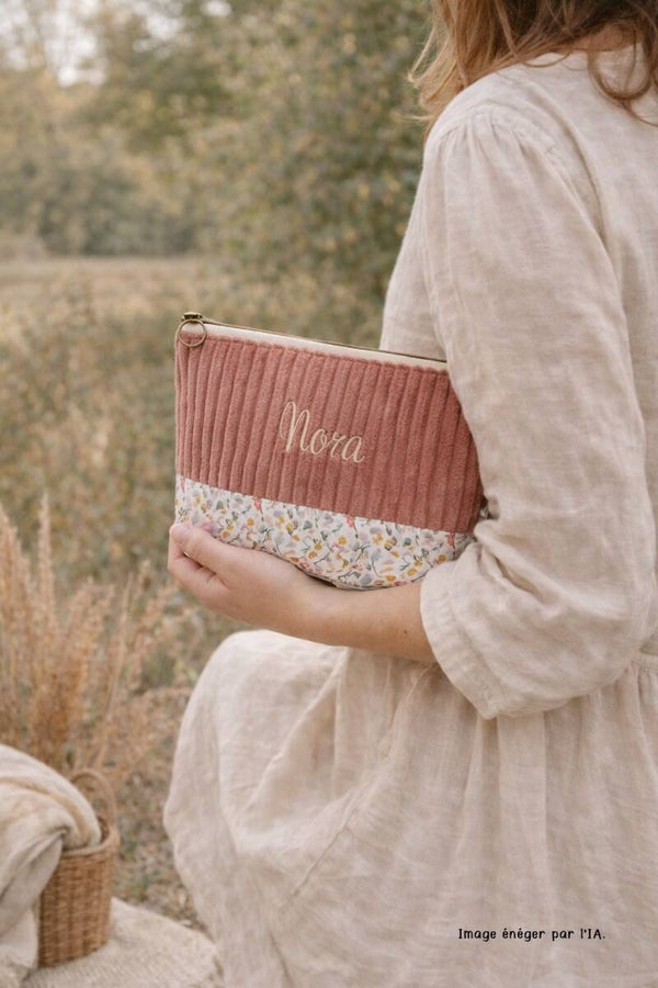 Trousse de toilette velours broder/ trousse de maquillage/ cadeau naissance/ personnalisation