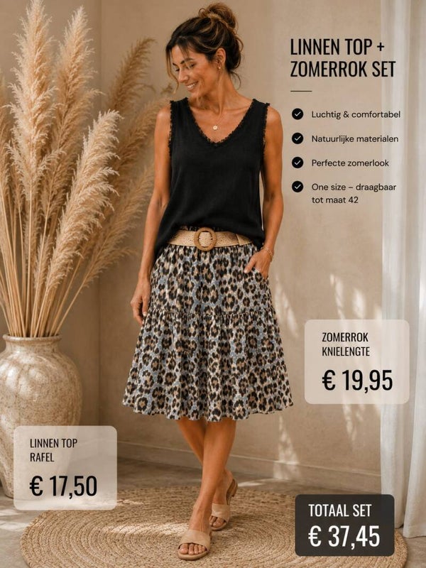 Linnen top en zomerrok set