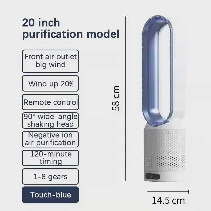 20 inch 8 windsnelheidsinstellingen elektrische ventilator blauw