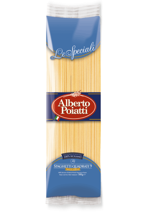 Le Speciali Alberto Poiatti: Spaghetti quadrati N 9 trafilati al bronzo Gr 500