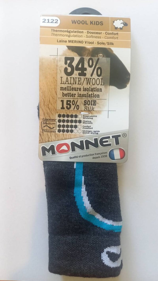 Chaussettes de ski longues pour enfant, en laine, fabriquées en France