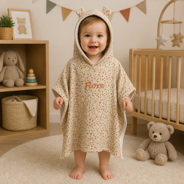 Poncho beige bloemetjes