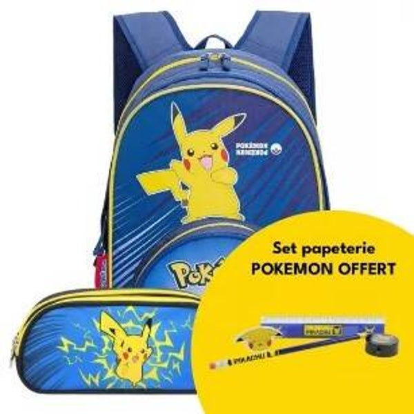 Pack rentrée Pokémon : Sac à Dos 2 Compartiments + Trousse rectangulaire + Set Papeterie offert