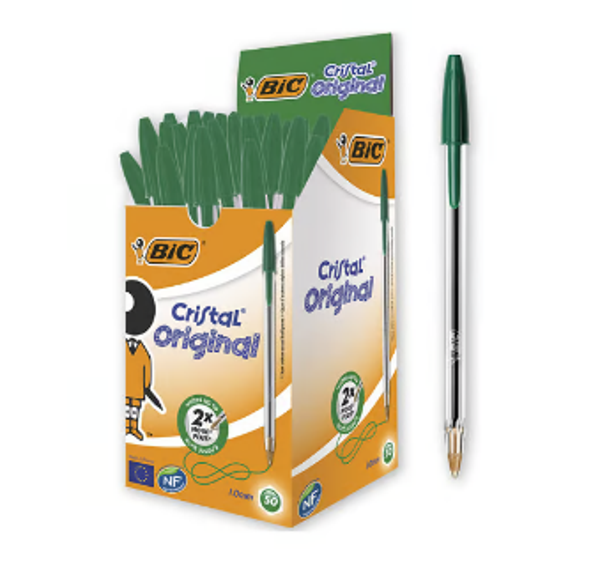 Boite de 50 stylos bille BIC verts pointe moyenne