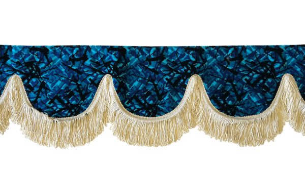 Nedking Voorraamgordijn | Deense Pluche Blauw | Beige Franje's
