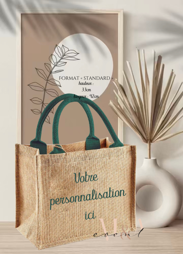 Cabas toile de jute - anses colorées