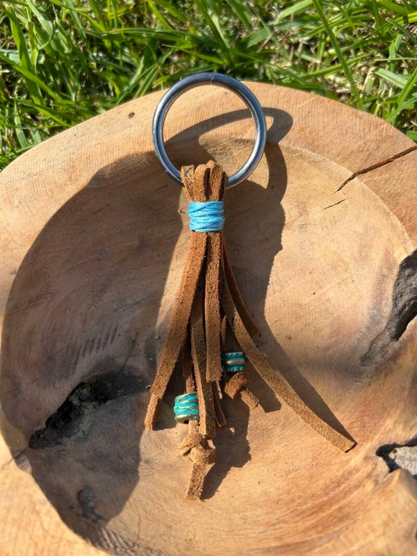 Sleutelhanger cognac blauwe kralen
