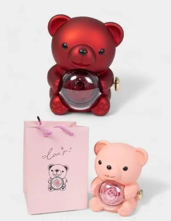 Caja oso con rosa