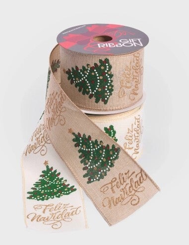 Cinta poliéster árbol feliz navidad