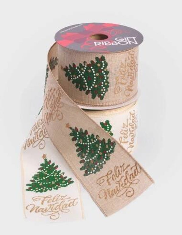 Cinta poliéster árbol feliz navidad