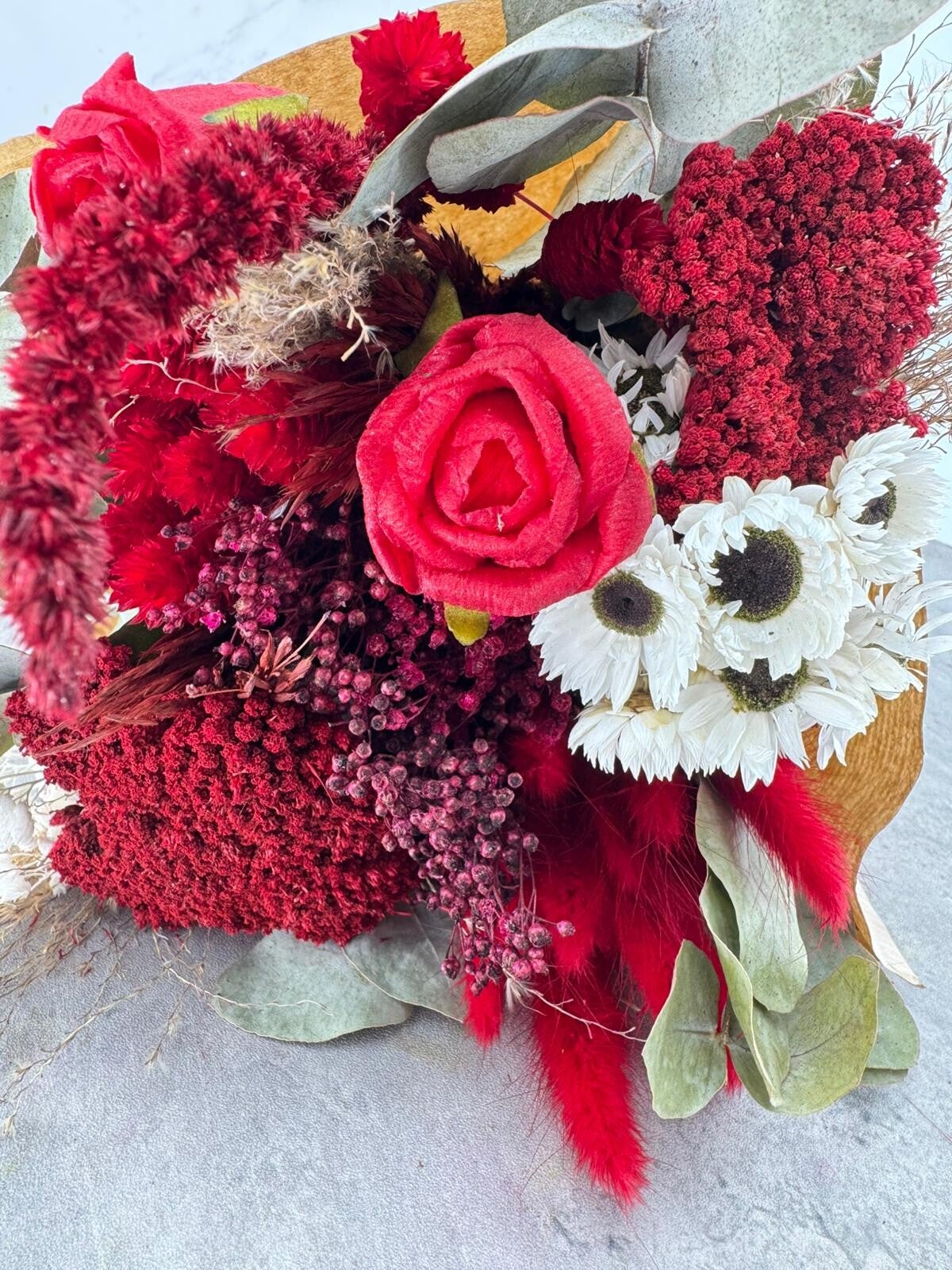 Bouquet seco redondo rojo