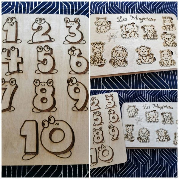 Coffret en bois puzzle animaux