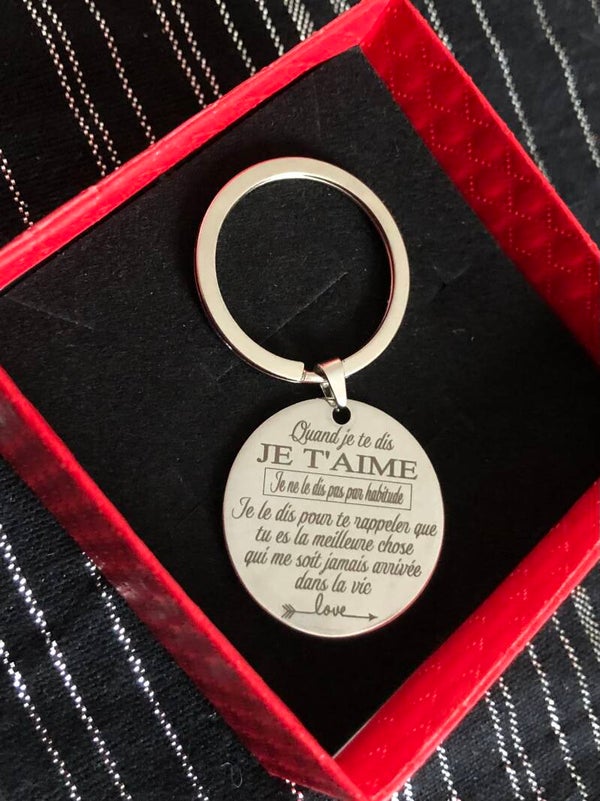 porte clés je t’aime avec gravure au verso