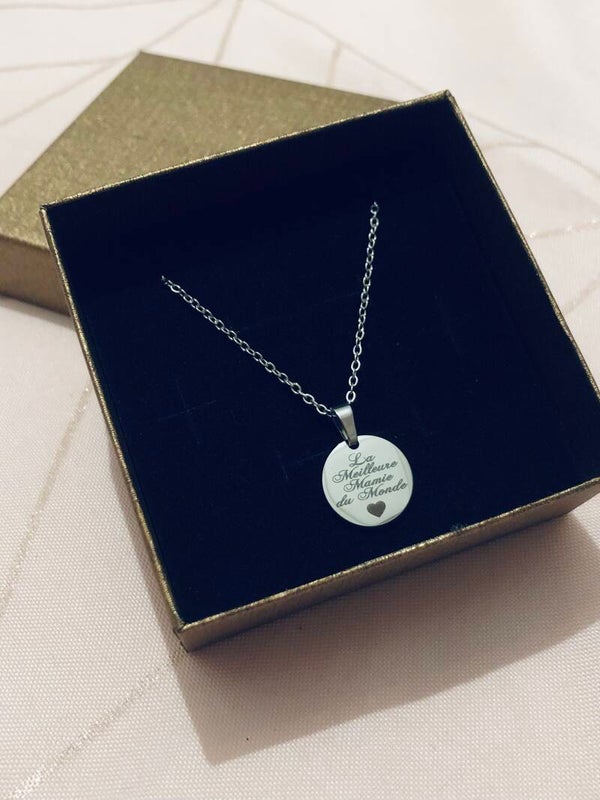 Collier en acier inoxydable argenté mamie
