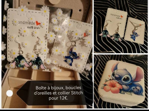 Boite a bijoux Stitch avec collier et boucles d'oreilles