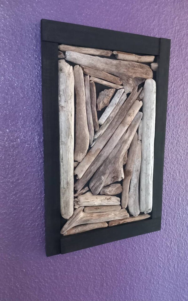 Schwemmholzmosaik-Holzbild aus einzigartigen und Natürlichen Treibholzstücken mit außergewöhnlichen Holzfarben Handmade, nichts alltägliches
