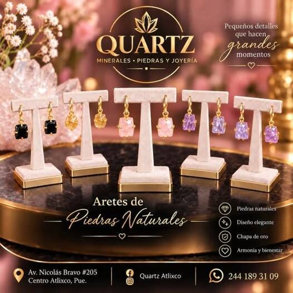 ARETES CUARZO OBSIDIANA, CUARZO ROSA, AMATISTAS ETC.