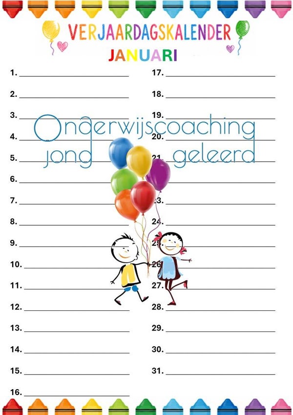Vrolijke en feestelijke gekleurde verjaardagskalender 🎉