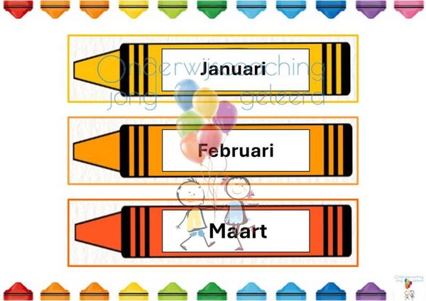 Dagritmekaartjes crayon maanden van het jaar
