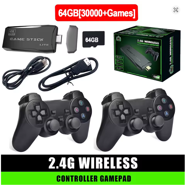 M8 4K New TV Game Stick Retro Video Game Console with 64GB/Built in 3/40000+ Games 18 + Simulators 2.4G Wireless Controller