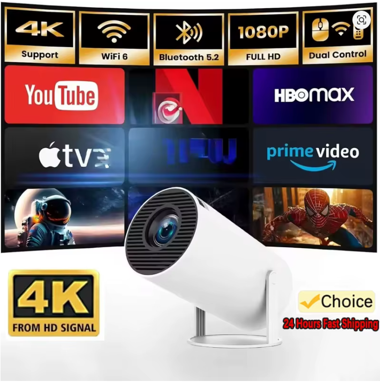 Smart Mini Projector HY300 Android 14 WiFi 6 BT5.0 1280*720P Home Cinema Outdoor Portable Projector Support 4K Theatre Projector