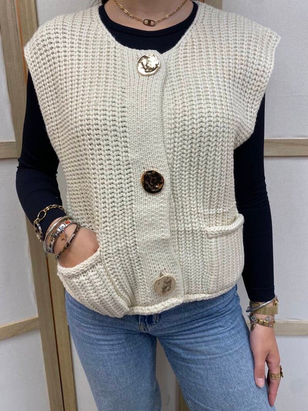 Gilet sans manche à Boutons Dorés