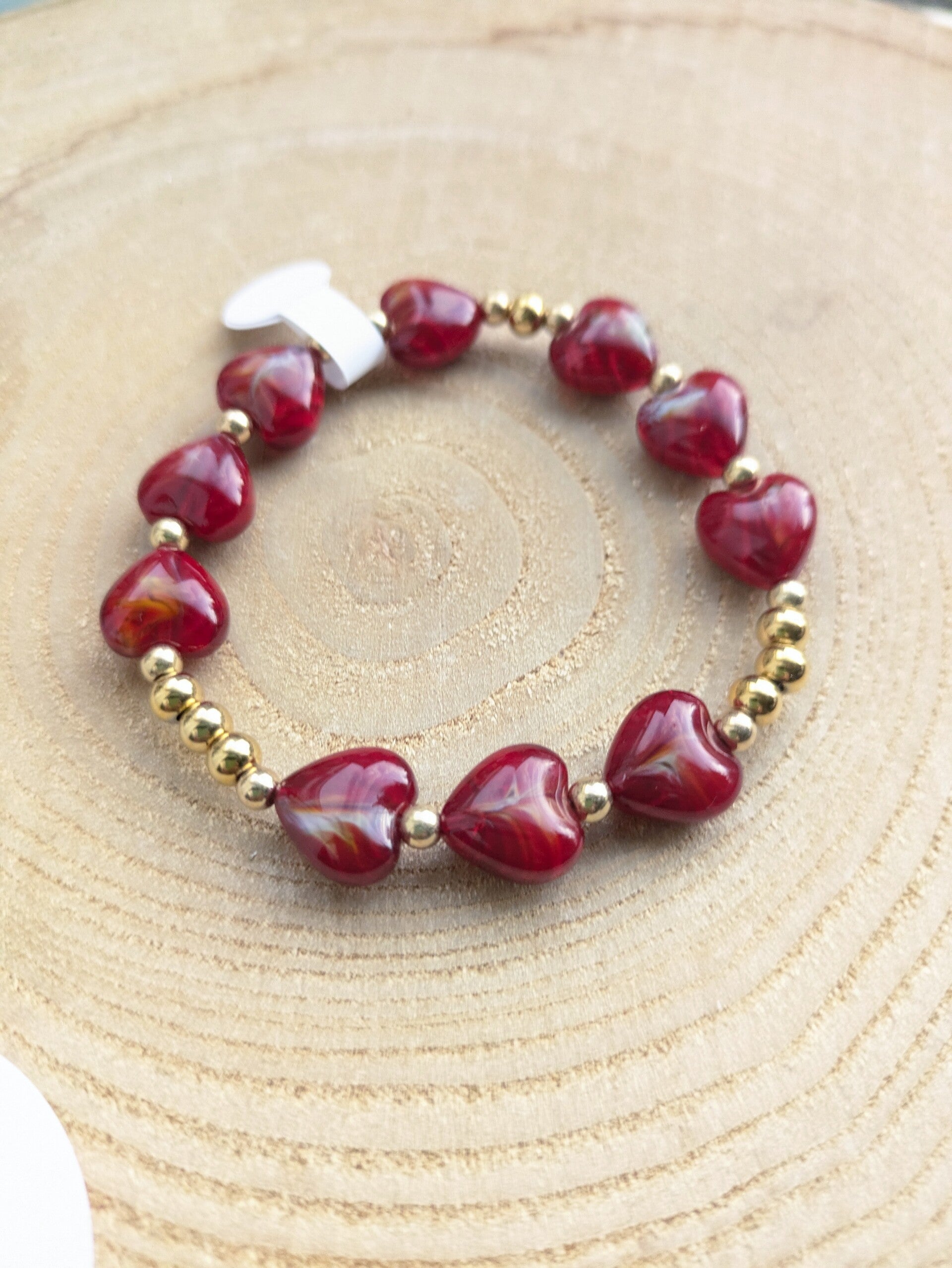 Burned Red hearts armband