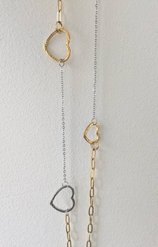 Lange ketting twotone hearts