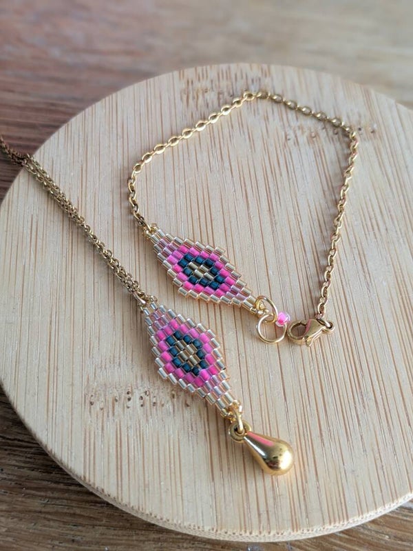Beaded Rhombus Set ketting + armband