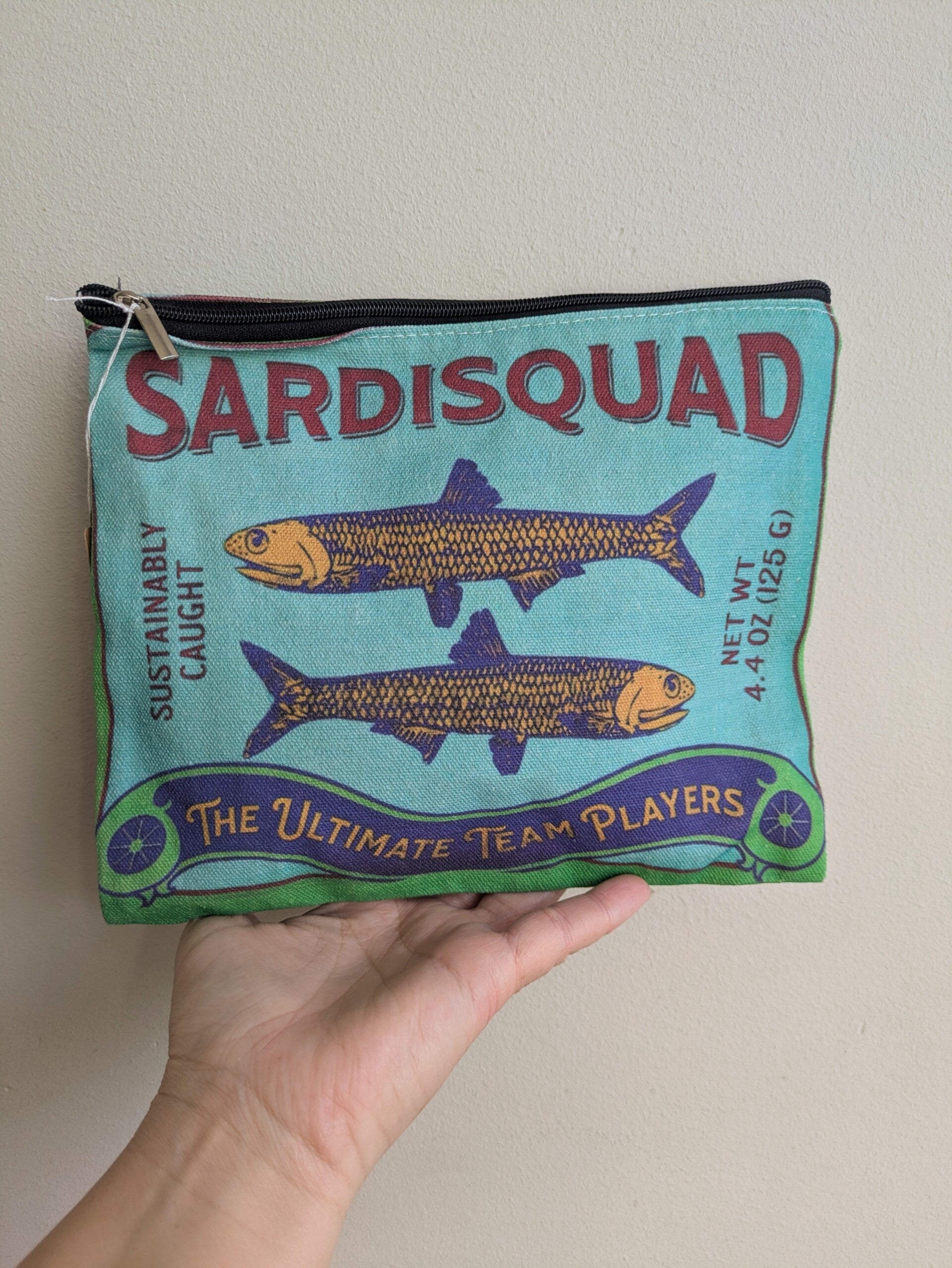 Etui met Sardines print Aqua teal