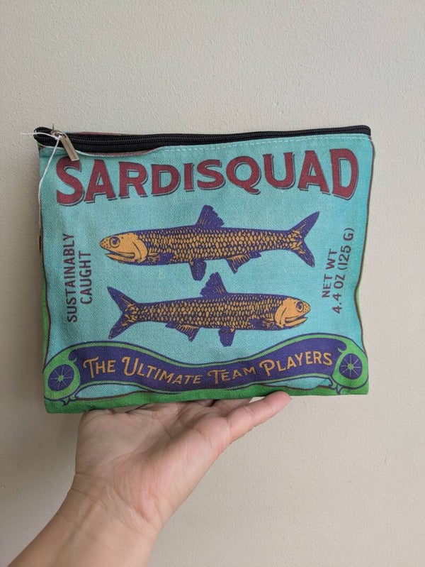 Etui met Sardines print Aqua teal