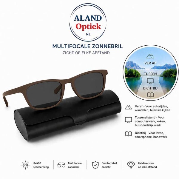 multifocale bril / bifocale bruine ZONNEBRIL OP STERKTE met brillenkoker / zonnebril met leesgedeelte / unisex leesbril / mannen vrouwen leesbril / zonnelenzen UV400, BR 2012, Lunettes de Lecture solaire Aland optiek