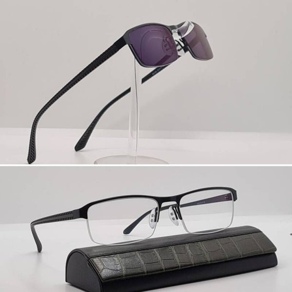 Afstand halfbril met meekleurende glazen (Transition!) met antireflecterende werking, GEEN LEESBRIL, bril voor veraf op sterkte, mat zwart Comfortabele Zonnelezers UV400 unisex, lunette pour ordinateur P9165 Aland optiek zonnebril